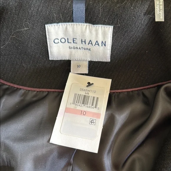 Cole Haan Black Pea Coat with Faux Fur Hood - Picture 2 of 9